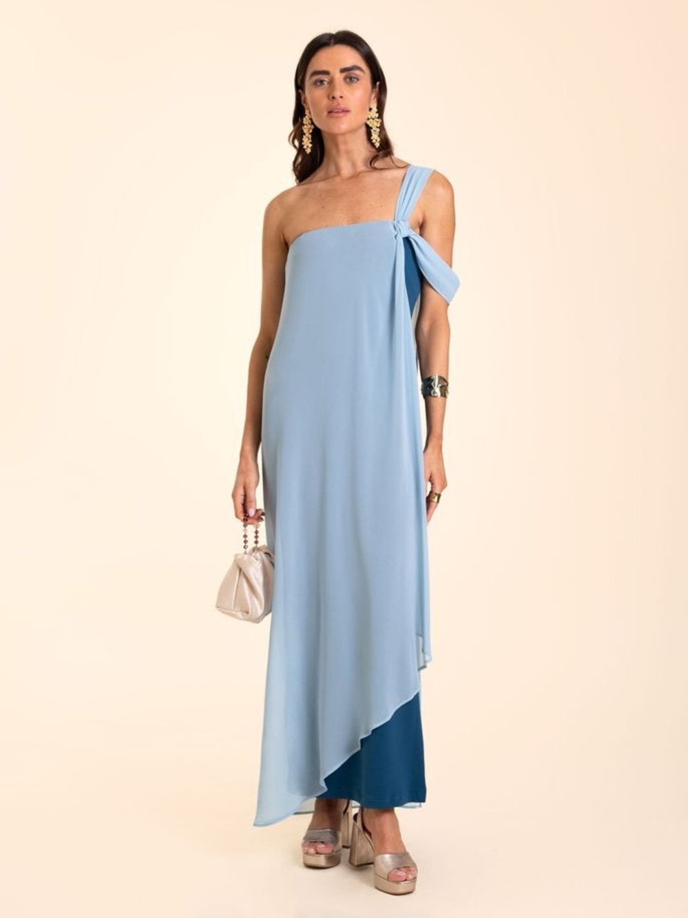 One-Shoulder Asymmetric Light Blue Maxi Dress Studio The Are